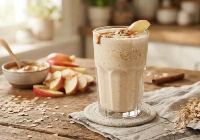 Elmalı, Fıstık Ezmeli ve Yulaflı Doyurucu Smoothie