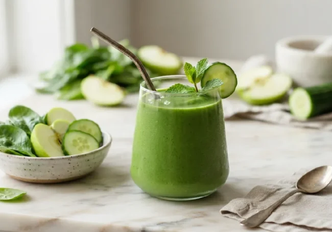 Ispanaklı ve Yeşil Elmalı Yeşil Detoks Smoothie