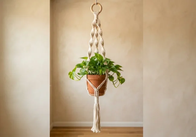 Spiral Düğümlü Makrome Saksı Modeli